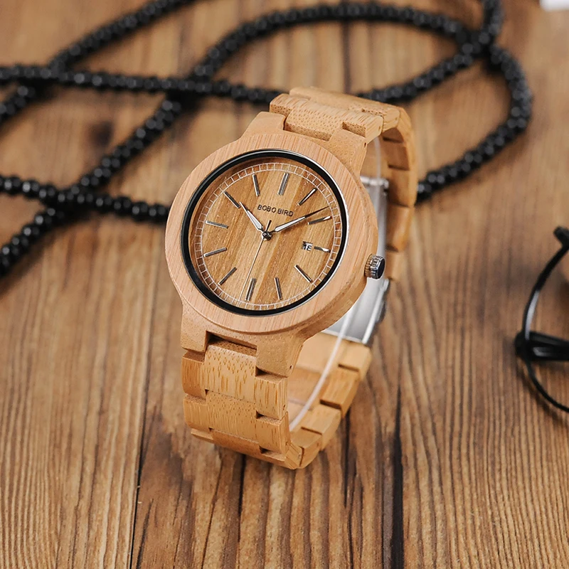 BOBO BIRD Luxury brand bamboo wooden Men Wood Quartz Wrist watches Band as Gift customized