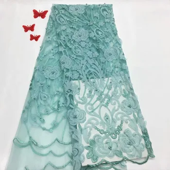 

Cassiel Nigerian Lace Materials African Teal Fabric Chiffon Flower African Laces, Applique Embroidered Lace Fabirc