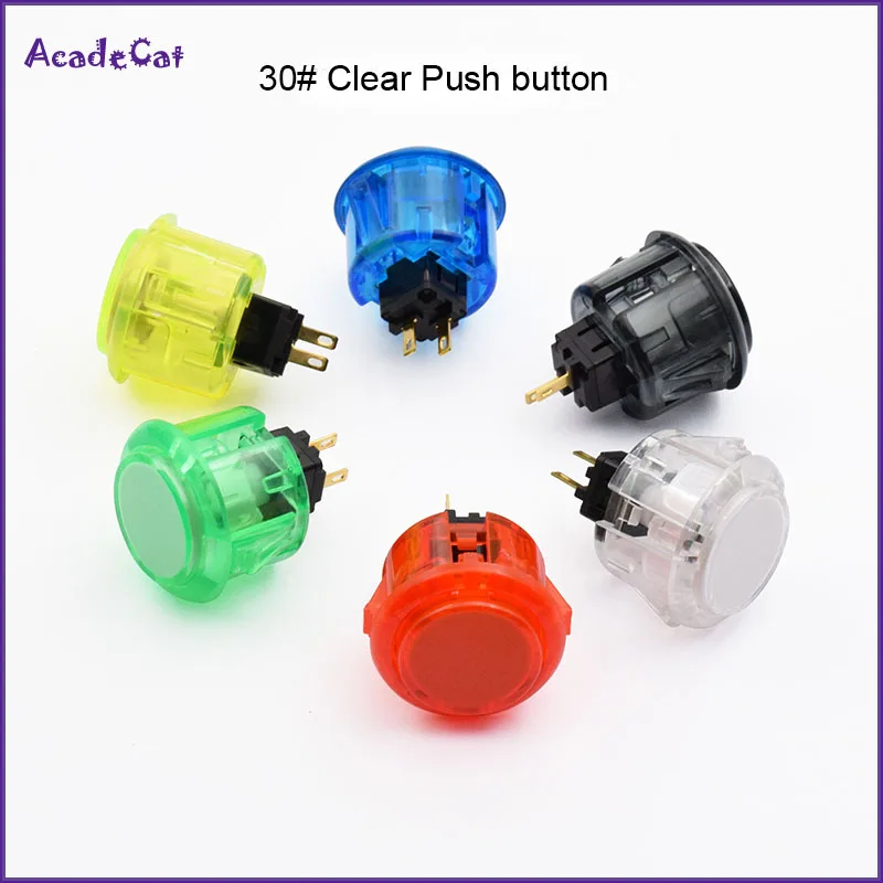 

Free shipping 30mm Bracket mounted Transparent clear push button switch with 2Pin Built-in microswitch for Arcade game machine