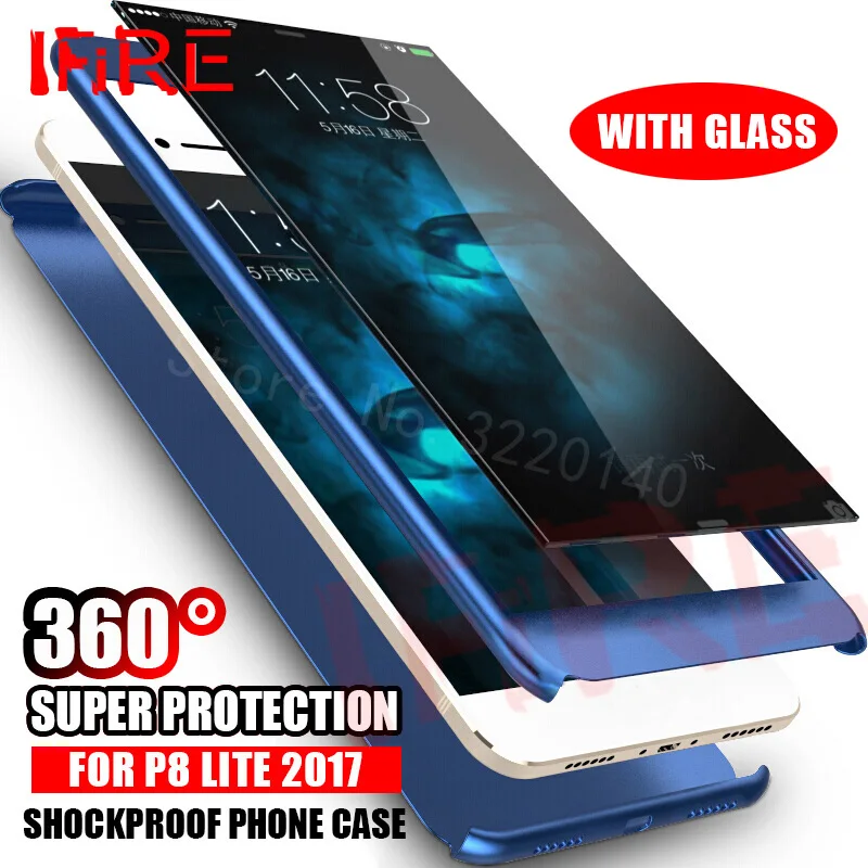 360 Full PC Protect Cover For Huawei P8 Lite 2017 Case honor 8 lite Luxury Phone P10 P9 With Glass Film |