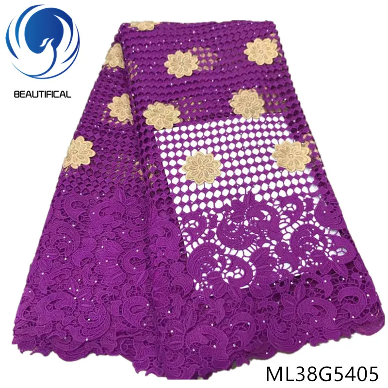 

BEAUTIFICAL nigerian cord lace fabrics New arrival water soluble lace fabric chemical lace embroidery stones fabric ML38G54