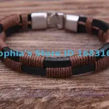 G82 серебро ручной работы пеньковая палантины кожаный браслет наручная повязка наручник мужские коричневые и черные мужские