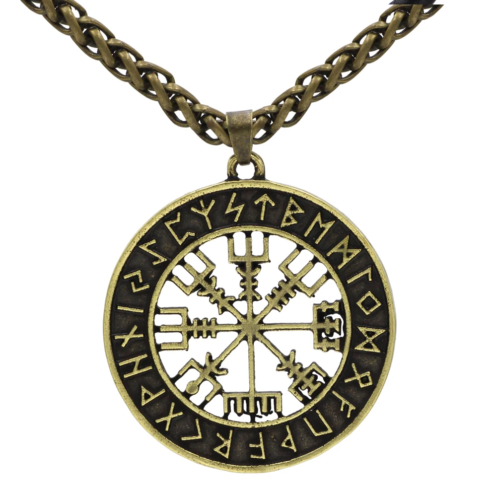 Викинг исландский Vegvisir шлем ужас в руническом круге кулон волшебный компас с кольями Рунический амулет колье ожерелье - Окраска металла: Metal2