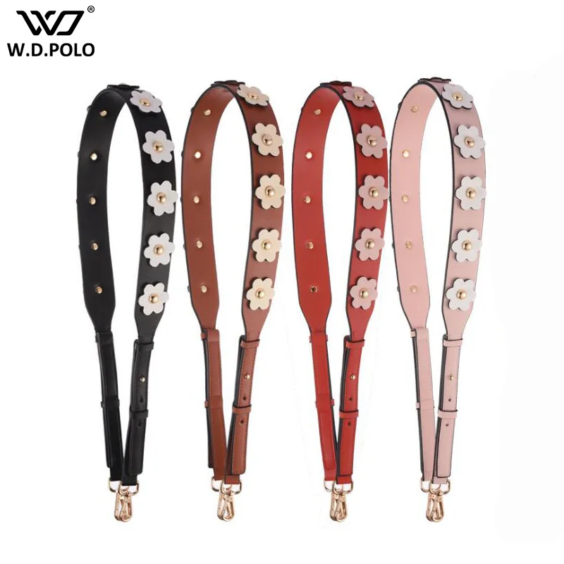 

New Genuine Leather Design Women Bag Strap Chic Flower Design Lady Shoulder Strap Trendy Female Bags Belts Q0164
