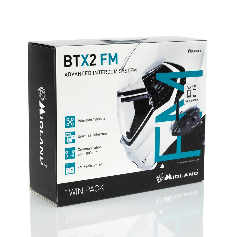 2шт MIDLAND BTX2 мотоцикл Bluetooth гарнитура для шлема Interphone FM мотоцикл BT внутренняя связь Hands-free Звонки 800 м