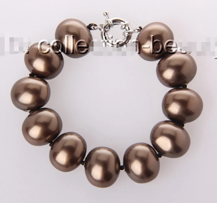 

FREE shipping>>>> stunning big 18mm baroque coffee south sea shell pearls bracelet m394