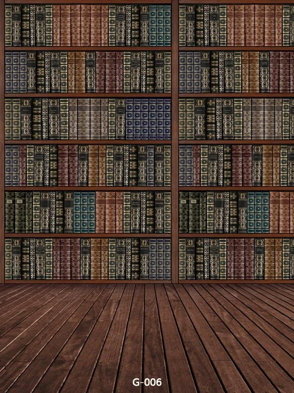 5x7FT Vinyl books shelf brown wooden floor photography backgrounds