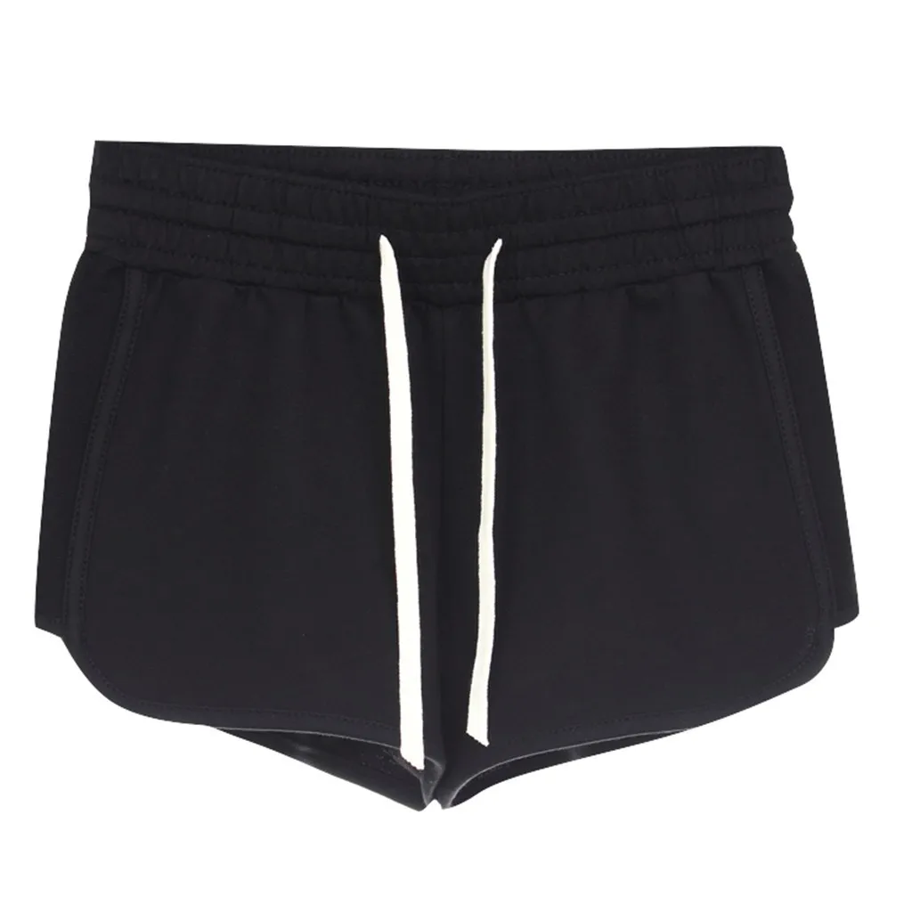 

Sexy Women 6 Solid Color Elastic Waist Loose Sporty Shorts Gym Sports Young Ladies Mid Pockets Elastic Waist Short Trousers New
