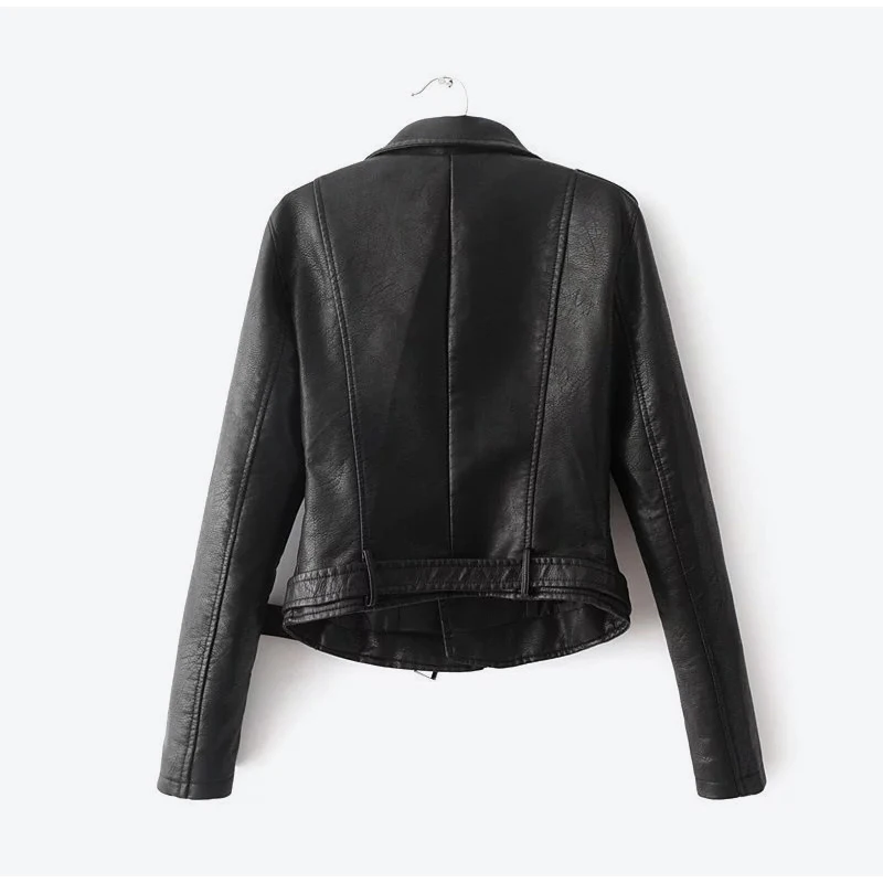 Pink Biker Faux PU Leather Womens Short Jacket Long Sleeve Motorcycle Multy Zipper Jackets Ladies 2019 Winter Fall Female Coats