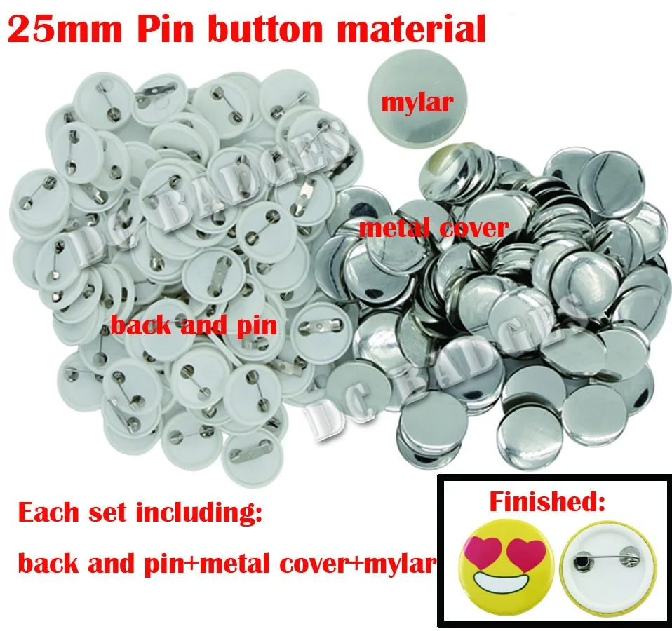500 наборов "(25 мм) пустая кнопка значок материал, Пластиковая Задняя кнопка