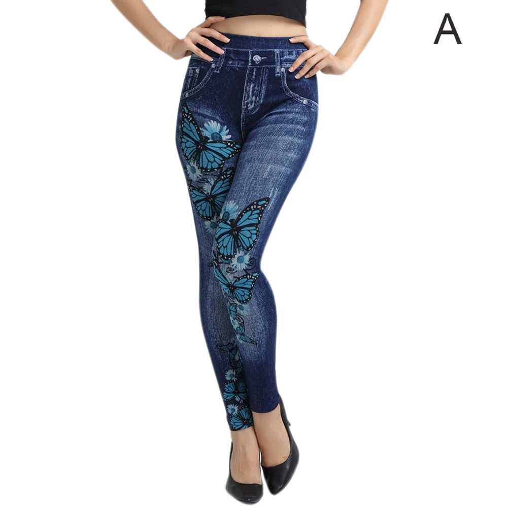 

Newly Ladies Leggings High Waist Printed Pattern Breathable Pants Sports for Women DO99