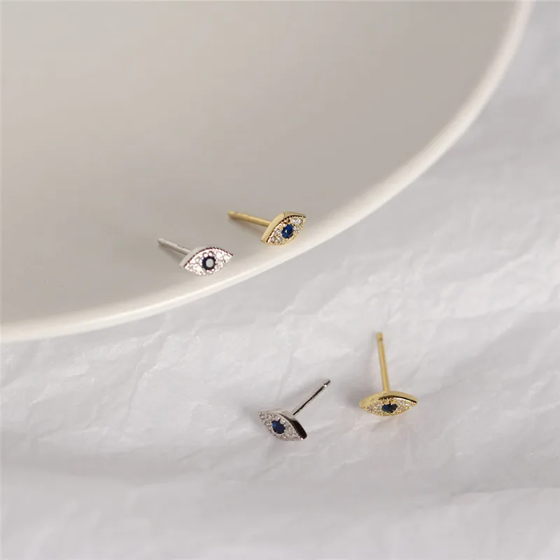 ying Vahine Best Seller 925 Sterling Silver Mini Zircon Blue Eyes Evil Eyes Small Stud Earrings for Women