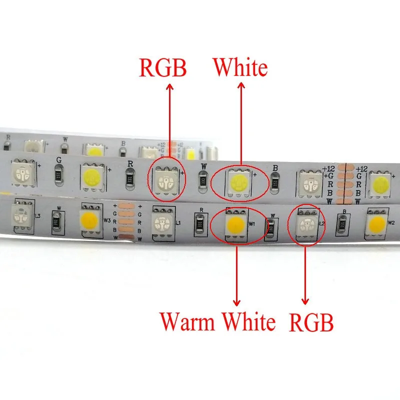 Светодиодные ленты 5050 RGBW Водонепроницаемый IP67/IP65 DC12V гибкие светодио дный света RGB + белый/теплый белый 60 светодио дный/m 5 м/лот