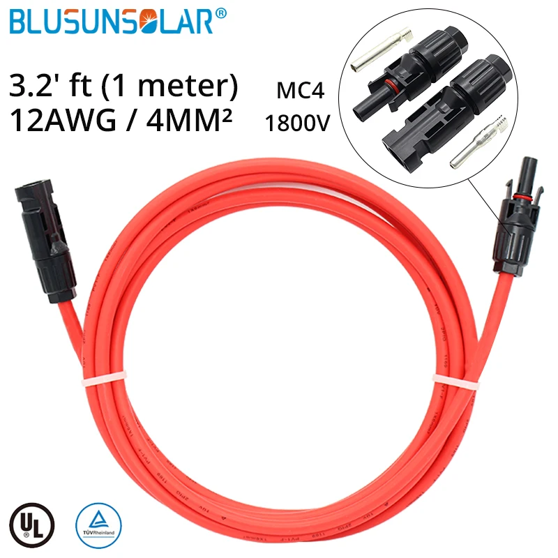 50 PCS /Lot Hot Selling 4mm2 1 Meter 12AWG Solar Extension Cable With PV Connectors Male Female For Soalr Pv System | Обустройство