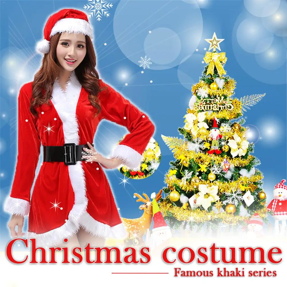2018 Brand New Women Christmas Costumes Set Female Santa Claus Stage Performance Christmas Uniforms Holiday Party Role Play Suit