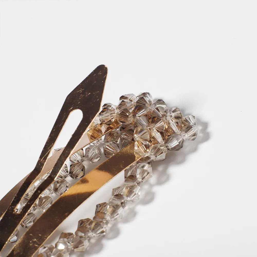 Crystal Beads Pearl Hair Clip Snap Barrette Stick Hairpin Gold Color Hair Styling Accessories For Women Length About 7.5-8.5cm