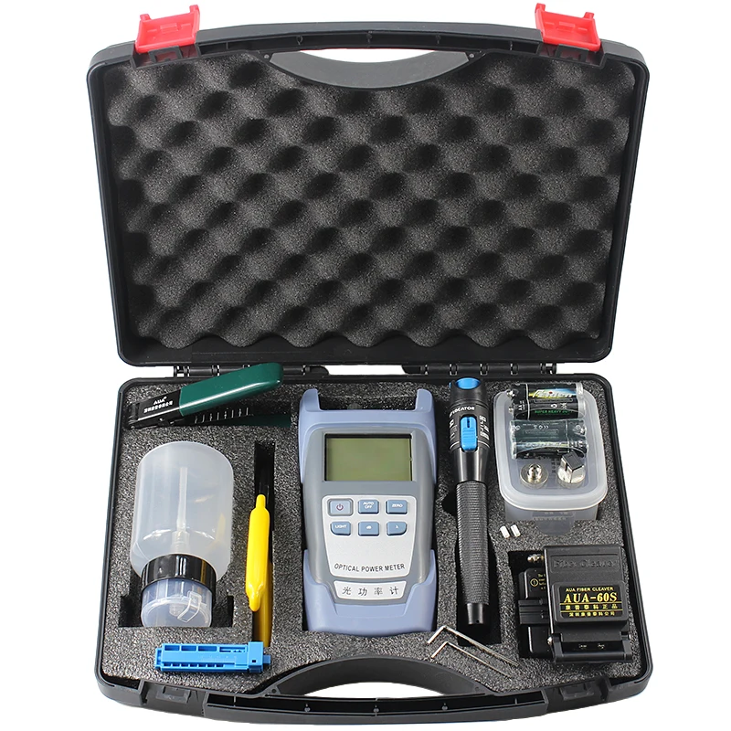 

Fiber Optic FTTH Tool Kit with Fiber Cleaver and Optical Power Meter Visual Fault Locator