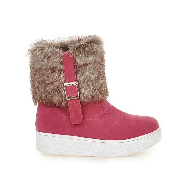 

2016 Autumn And Winter New Thick Round Toe Fashion Large Size Snow Boots Gray Beige Red Womens Black Suede Casual Shoes