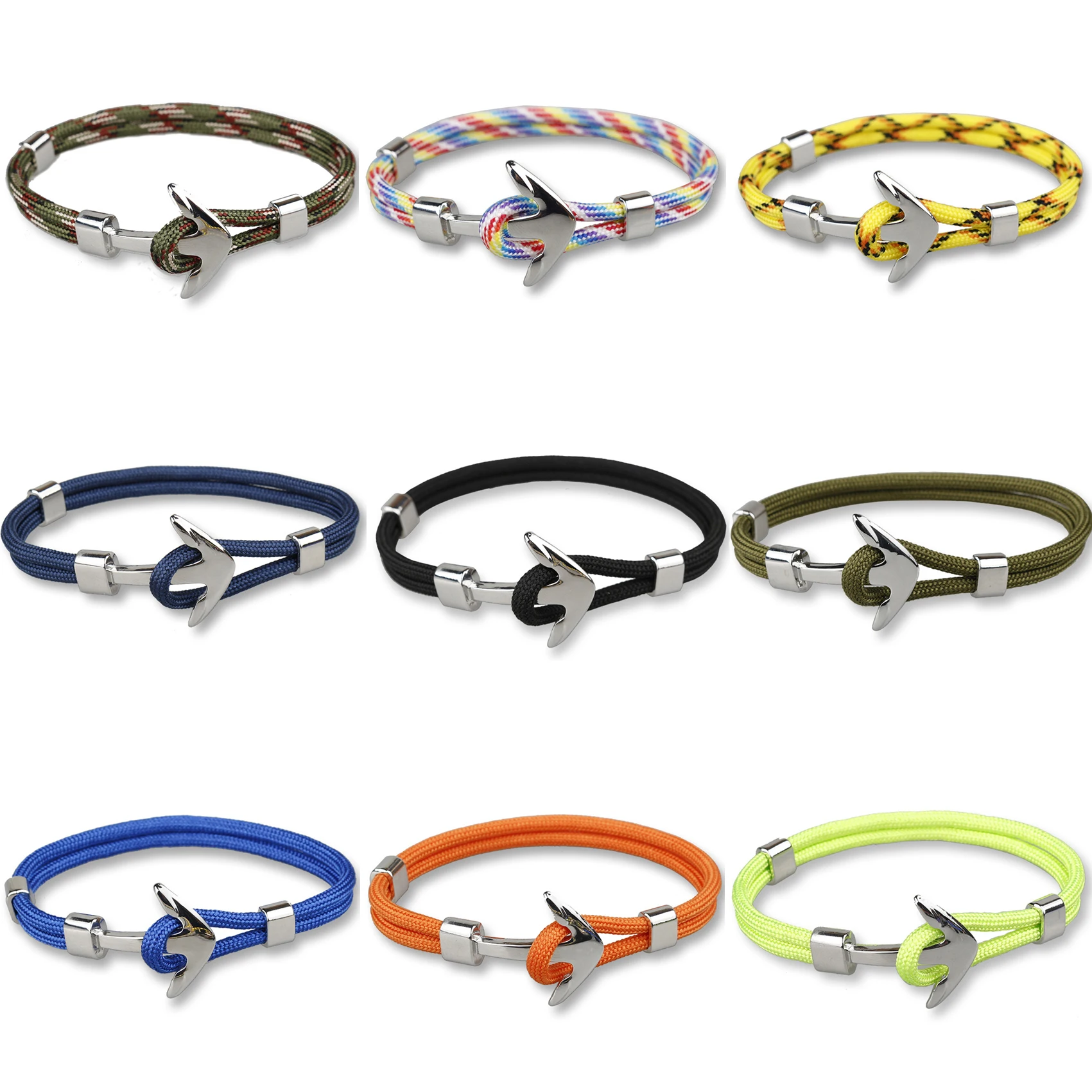 

Hot Sale Silver Anchor Bracelets Fashion Alloy Leather Bracelets Bangles Braided Polyester Rope Bracelets for Women Men Gift
