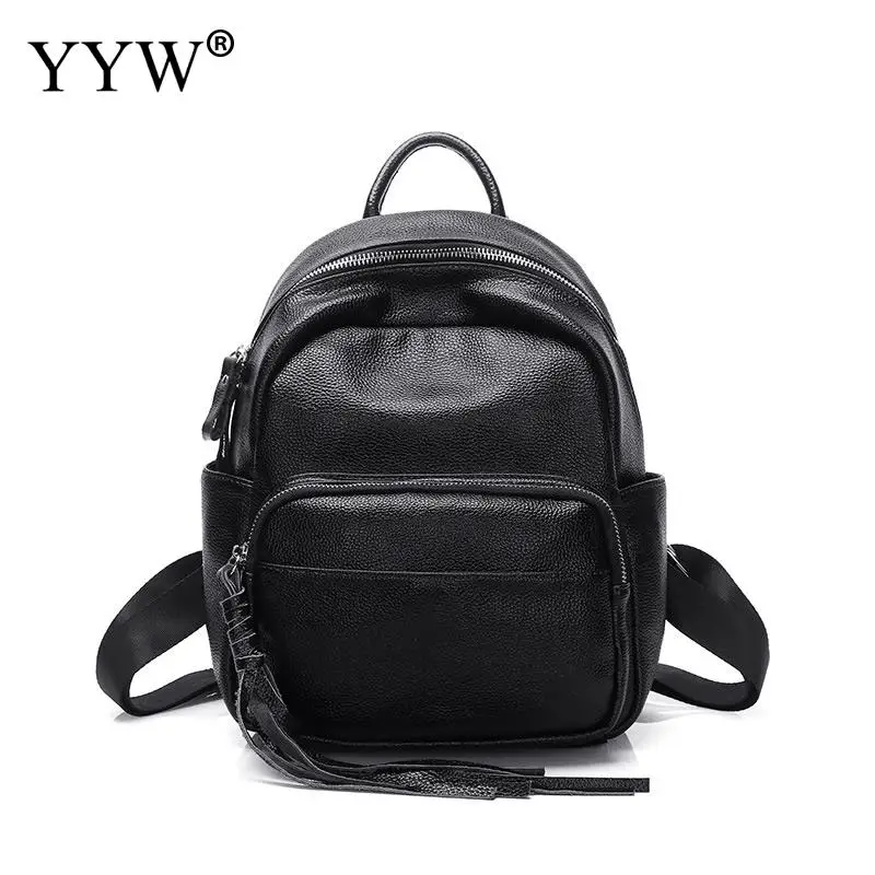 2018 Teenager Girl Casual Backpack Women Black Leather Small Knapsack Lady Tassel Backpack Female Simple Rucksack For Headphone 2018 Teenager Girl Casual Backpack Women Black Leather Small Knapsack Lady Tassel Backpack Female Simple Rucksack For Headphone