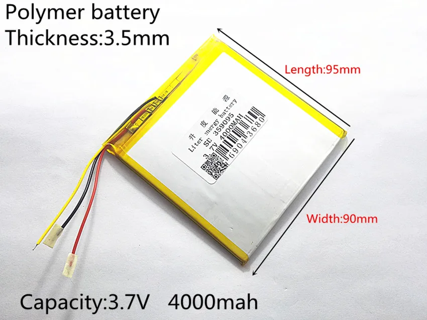 

3.7 V 4000 mah tablet battery gm lithium polymer battery 359095 Li-ion battery for MP3 MP4