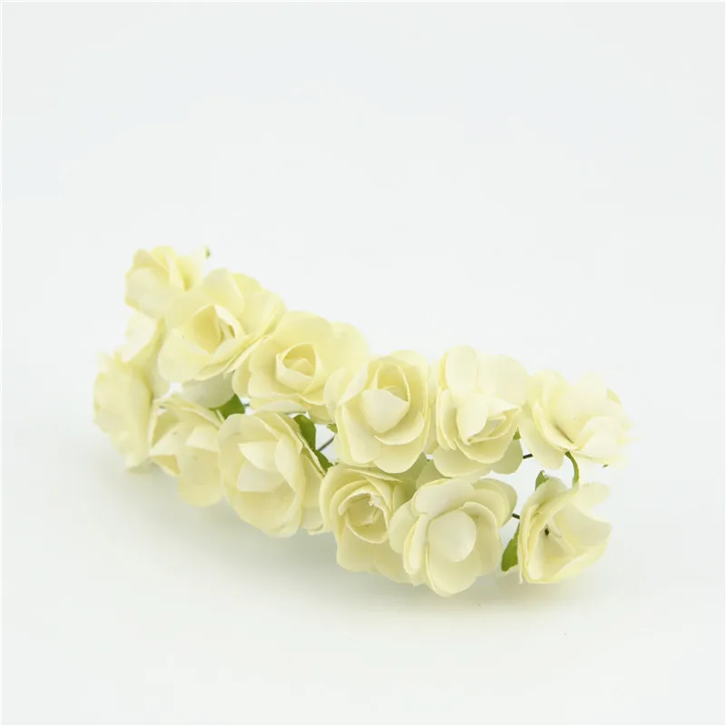 12 шт. дешевые мини бумажные розы ручной работы искусственный цветок букет для украшения свадьбы DIY ВЕНОК Скрапбукинг Ремесло поддельные цветы - Цвет: Milk white