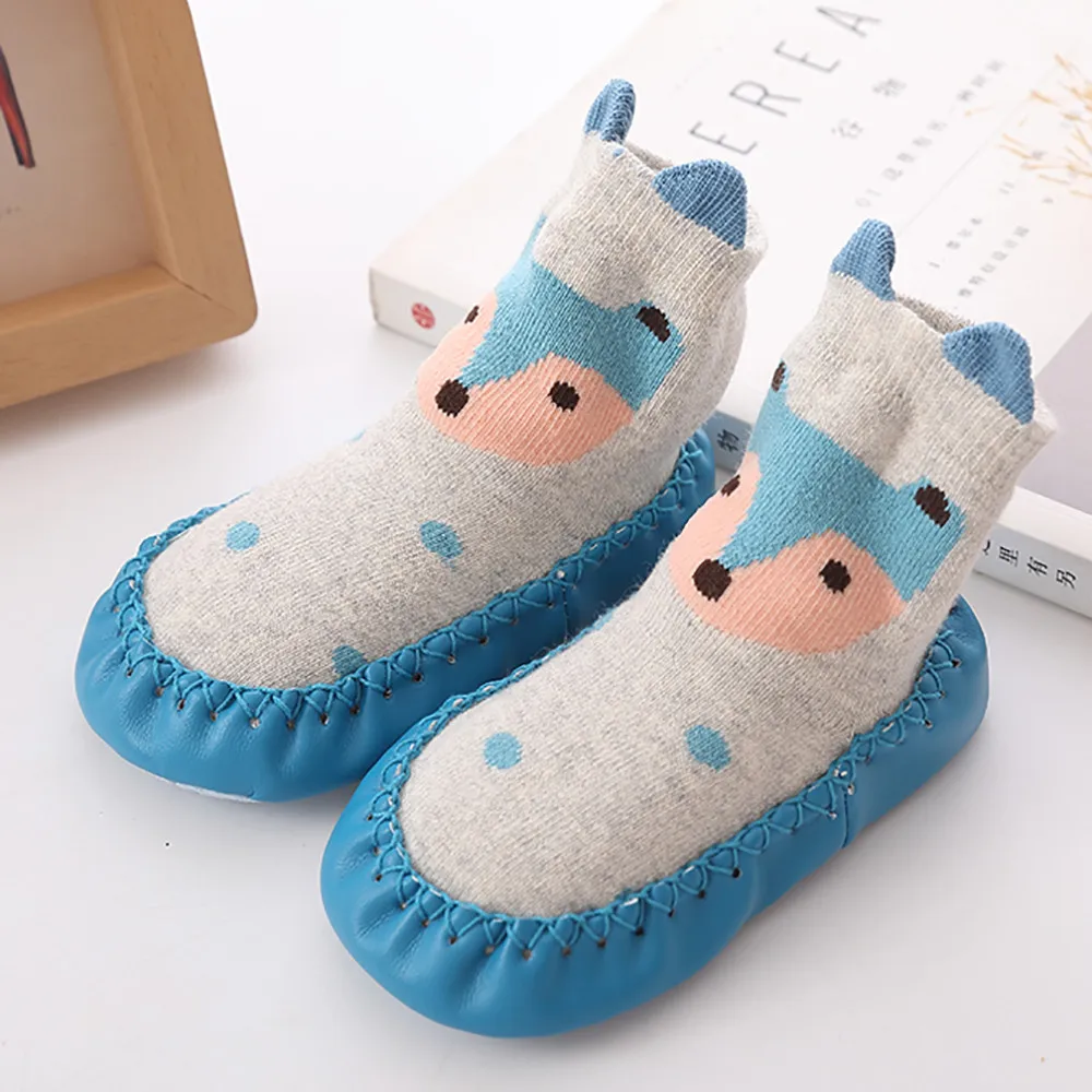 Носки детские хлопковые носки-тапочки нескользящие носки для малышей толстые нескользящие носки с рисунком животных
