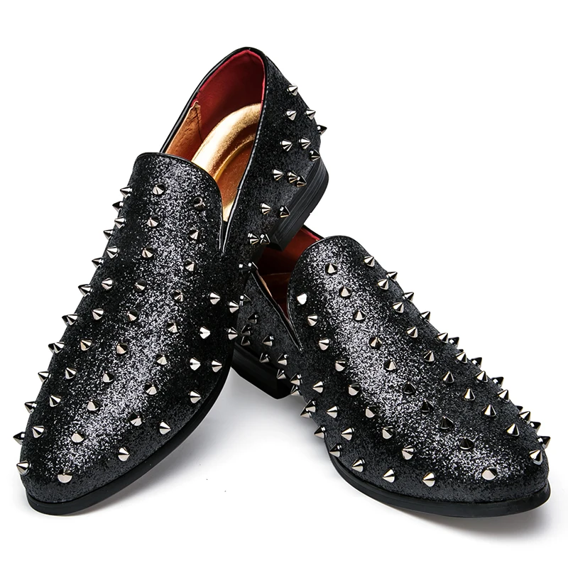 Г., Модные Мужские модельные туфли черные вечерние свадебные туфли в стиле панк с заклепками, стразы обувь для вождения на плоской подошве с острым носком лоферы