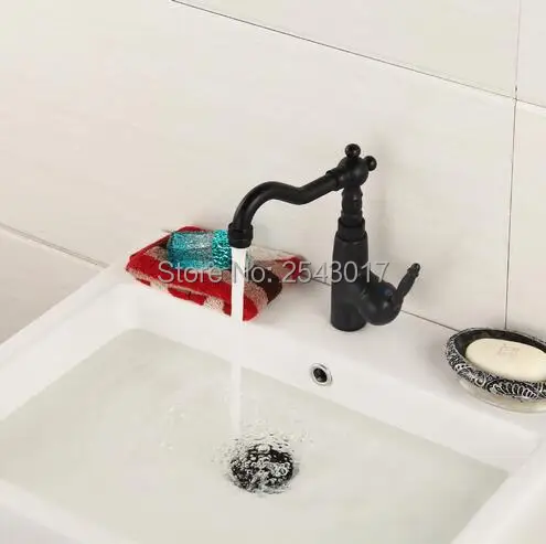 Медный Черный кран, черный бронзовый кран для раковины, смеситель для ванной комнаты, 360 Поворотный носик, крепление для горячей и холодной воды ZR365