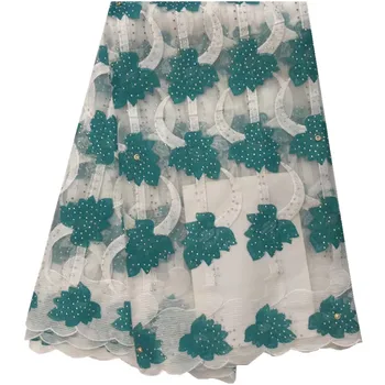 

Embroidered Green Color Milk Silk Tulle Net Lace With Stones For Party & Wedding African Milk Silk Tulle Mesh Laces 1417B
