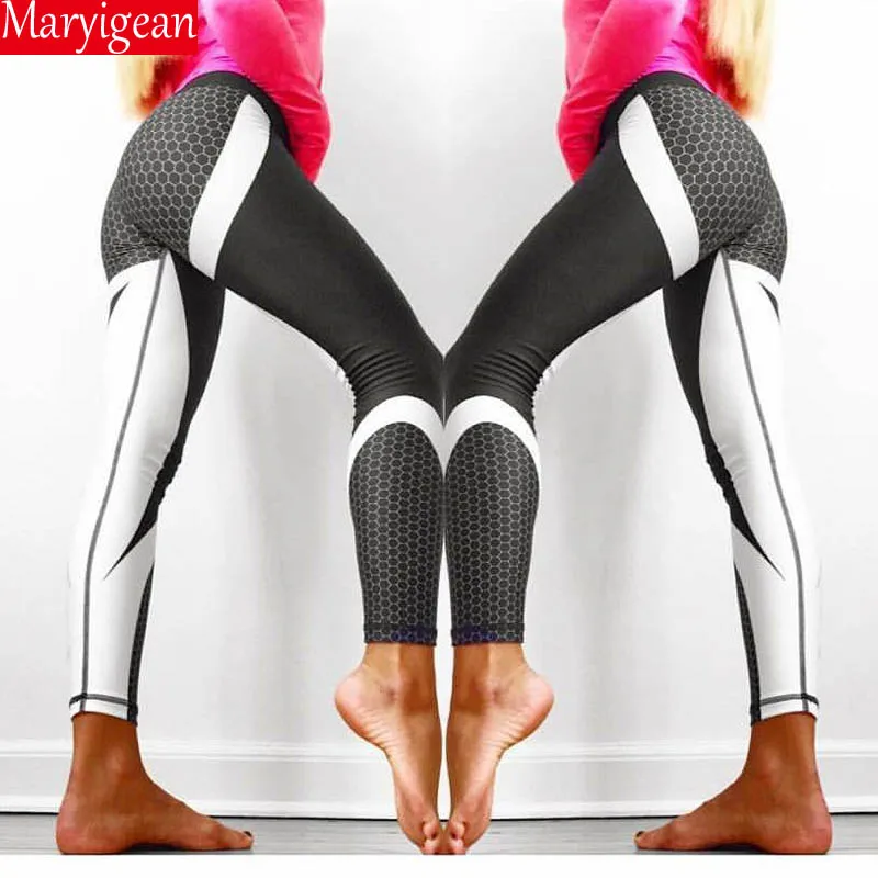 

Maryigean New geometric honeycomb digital printing hip high waist sports yoga leggings