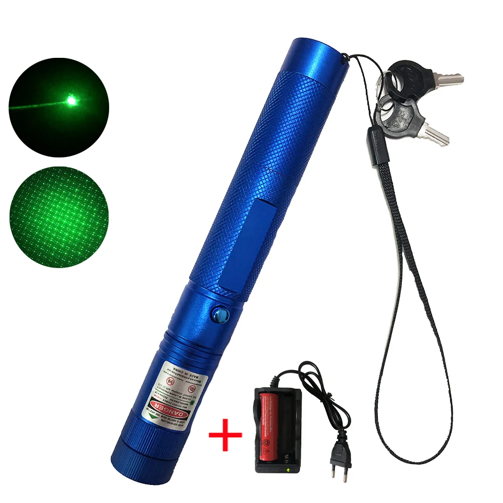 

10000m 532nm Green Laser Sight laser pointer hight Powerful Adjustable Focus Lazer with laser +Dual slot charger+18650 Battery