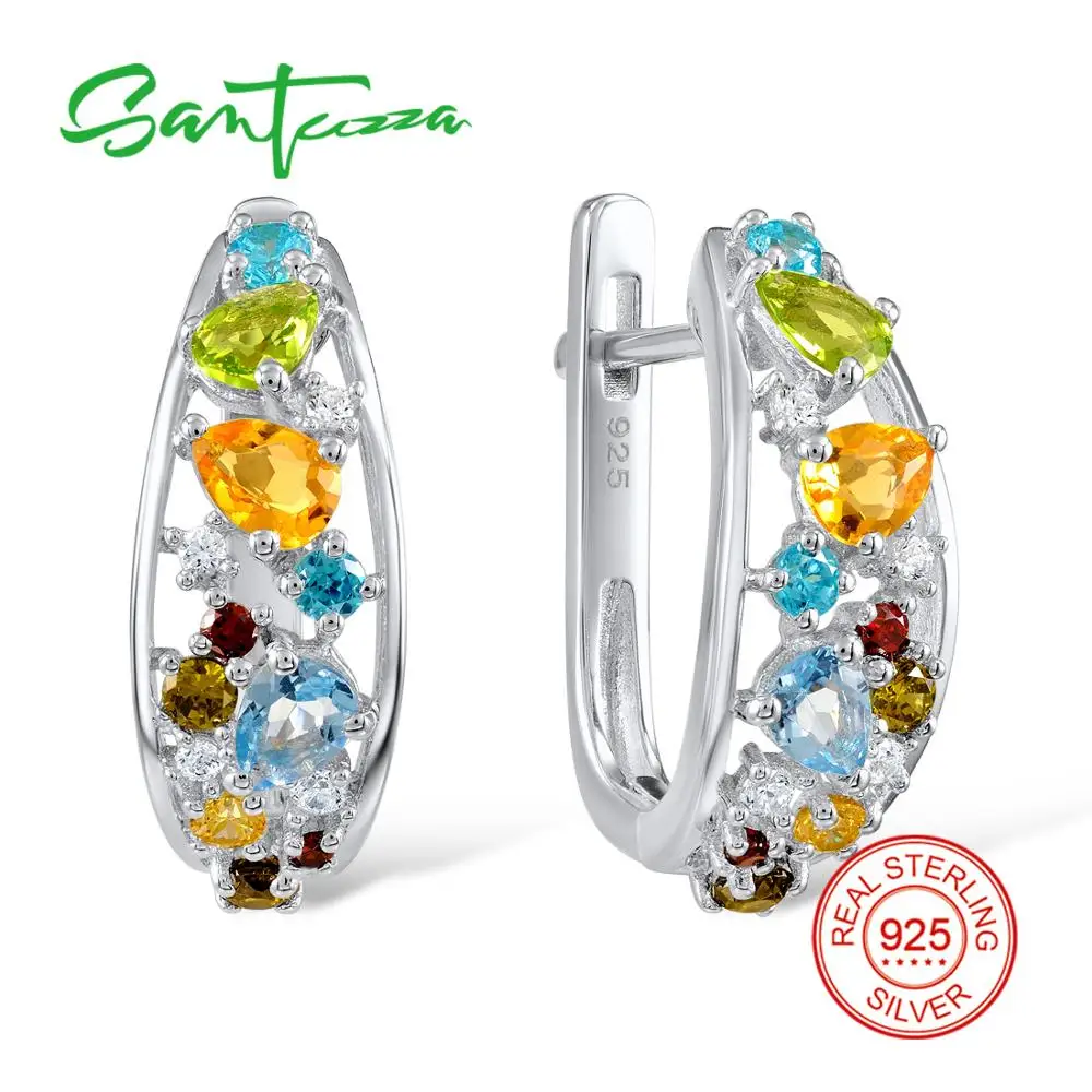 

SANTUZZA Silver Earrings For Women 925 Sterling Silver Stud Earrings Silver 925 with Stones Cubic Zirconia brincos Jewelry