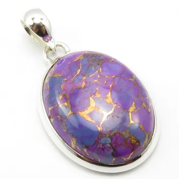 

India Unique Designed Gem Stone New Jewellery Pure Cab Purple Copper Turquoises Pendant 1.5"