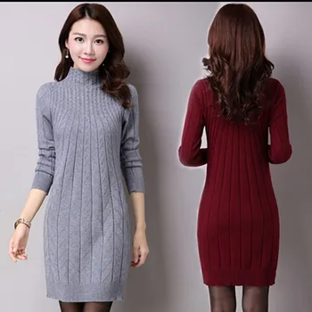

2016 winter long section turtleneck shirt ladies loose big yards thick sweater women coat tide