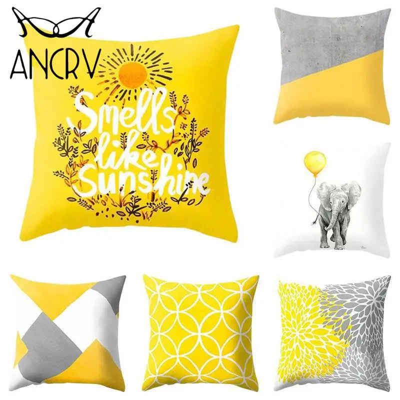 

45*45cm Home Texile Leaf Yellow Pillow Cover Case Waist Throw Soft Print Polyester Pillow Cover
