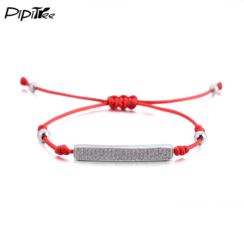 

Pipitree Trendy Black and Red String Bracelet Couple Jewelry CZ Bar Stick Charm Bracelets & Bangles for Women Men Jewelry Gift