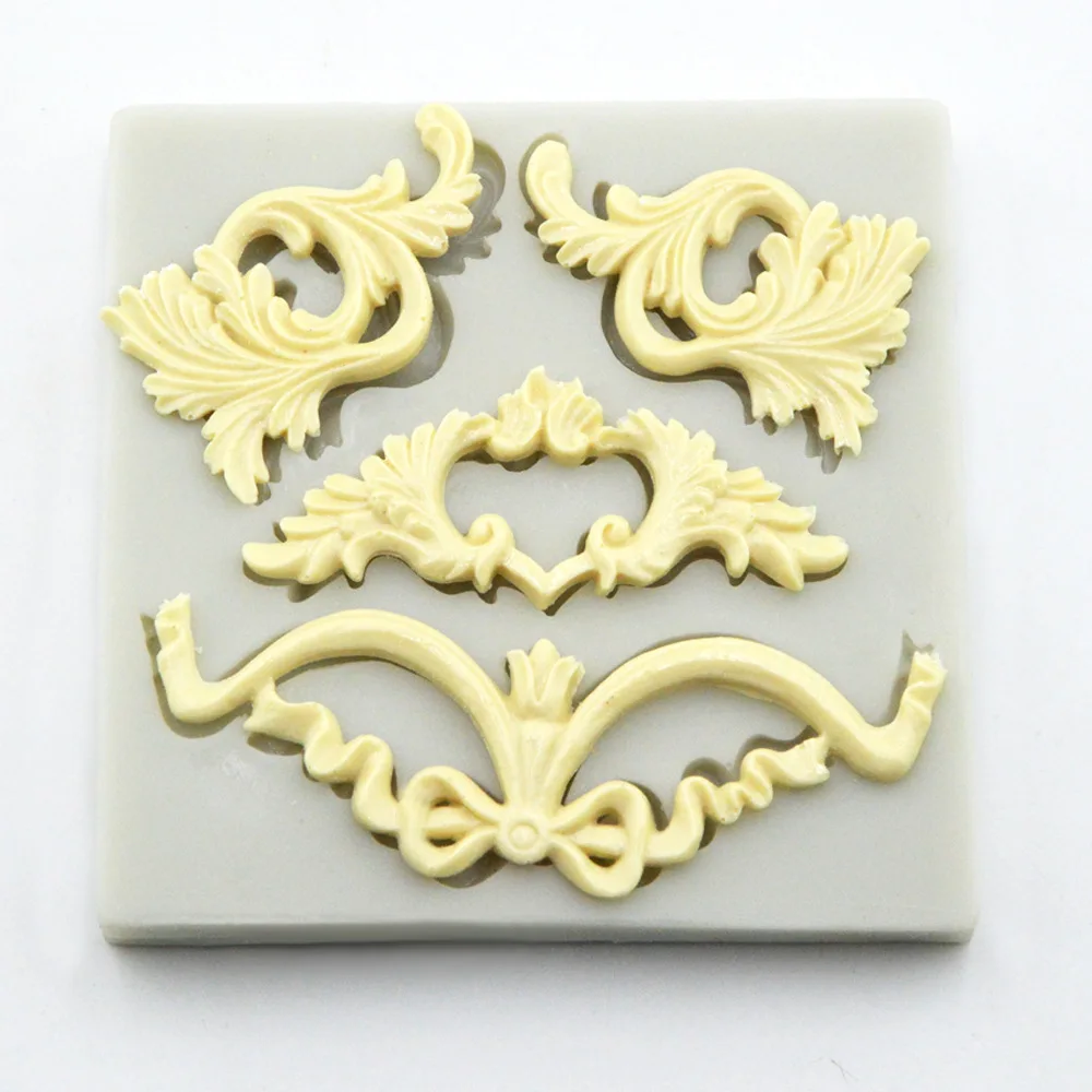 

Feathered Scoll Ornaments Silicone Mould Leaves Cake Tools Vintage Relief Cake Decorating Tools Wedding Silicone Cake Mold