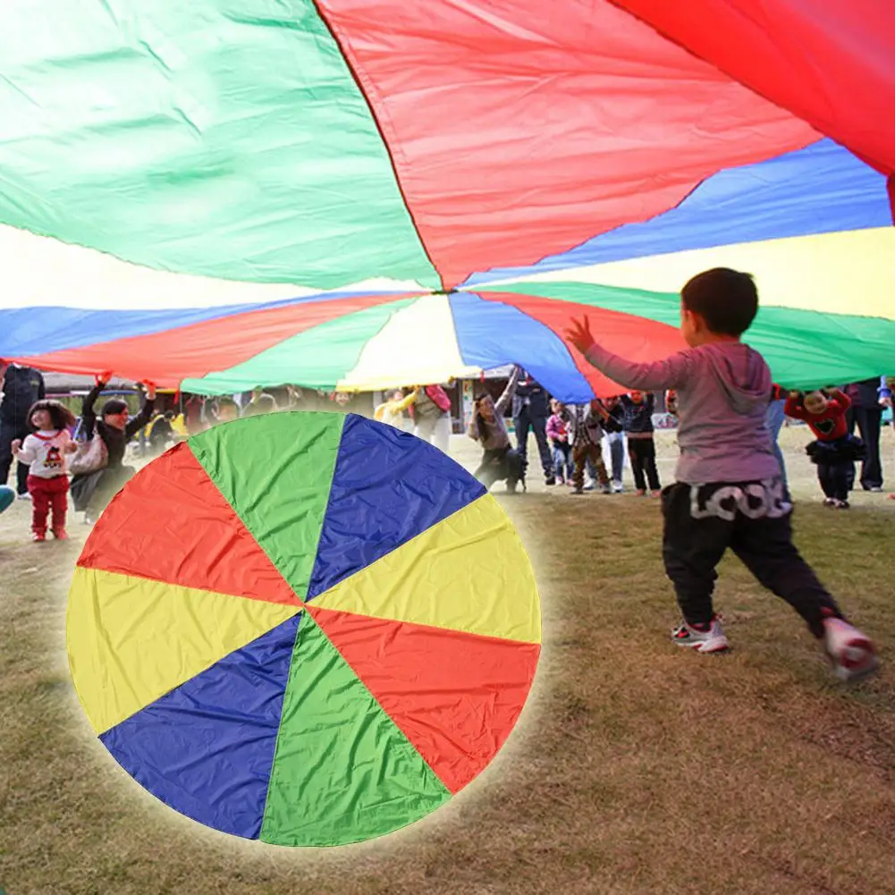 Kids Rainbow Ballute Play Parachute with Handles Umbrella Outdoor Sports Toys Teamwork Games Interactive Toys for children 2019