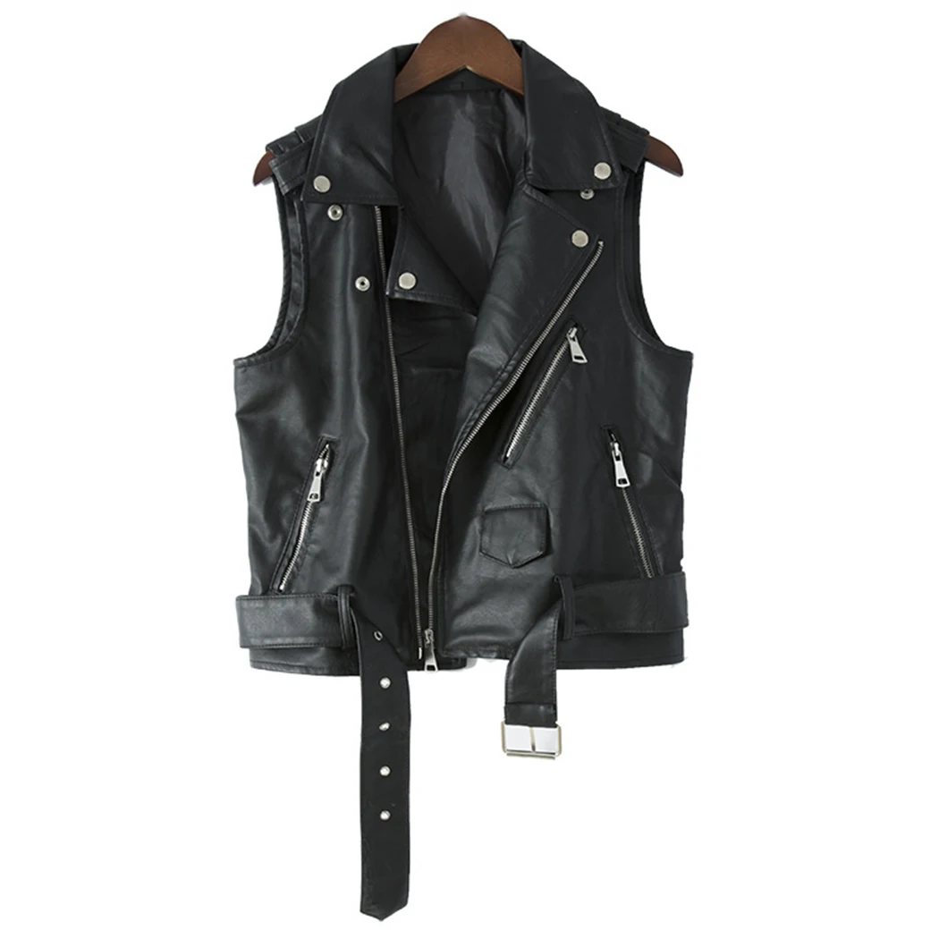 

Women Faux Leather Vest Jacket Punk Sleeveless Black Motorcycle Biker Jackets Waistcoat Retro Cool Female Zipper Short Coat 4XL