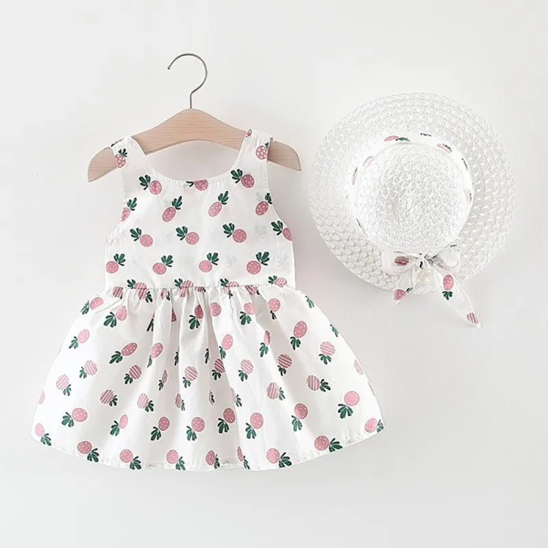 2Pcs Summer Baby Girls Dress Sets Kids Pineapple Pattern Sleeveless Bow Dresses Newborn Baby Girl Casual Sundress + Hat 6M-3T 2Pcs Summer Baby Girls Dress Sets Kids Pineapple Pattern Sleeveless Bow Dresses Newborn Baby Girl Casual Sundress + Hat 6M-3T