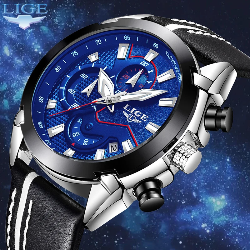 New LIGE Top Luxury Brand Watch Men's Fashion Casual Blue Dress Watch