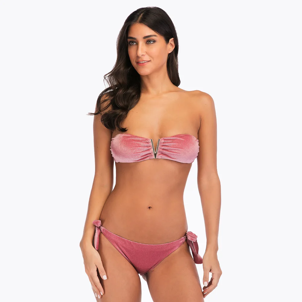 pink strapless bathing suit