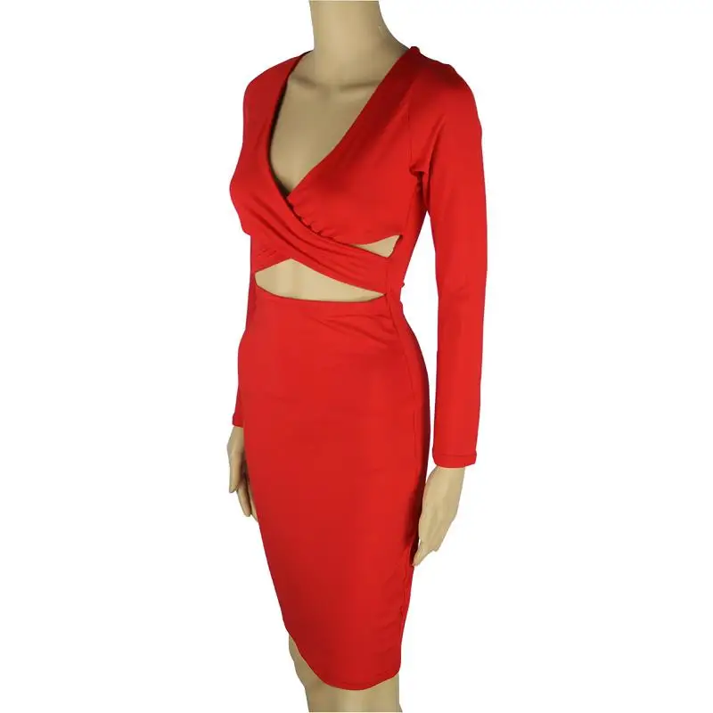 ADEWEL 2017 Autumn Long Sleeve Hollow Out Sexy Club Bandage Bodycon Dress Velvet Inside Elastic Elegant Pencil Party Dresses (8)
