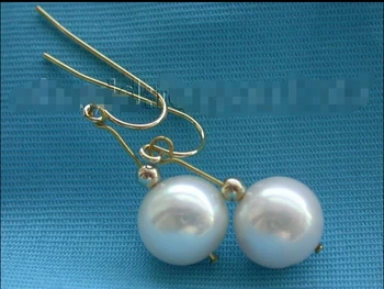 

00 FREE SHIPPING dd Genuine Natural 10.5mm White Round Pearl Earrings 14k!