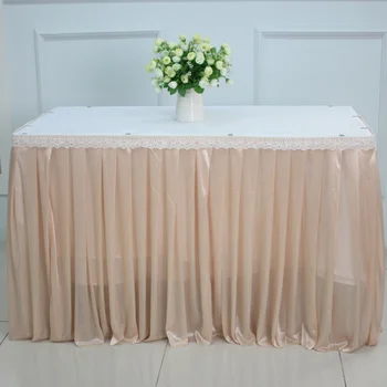 

Dearest 3m wedding table skirt ice silk and lace white champagne