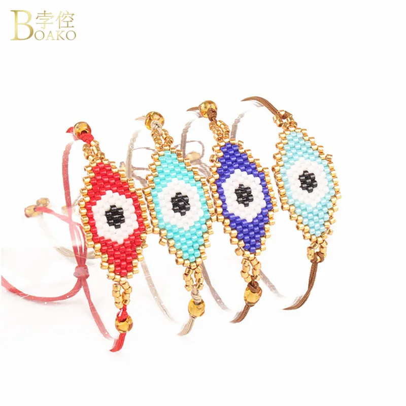 

BOAKO Evil Eye Bracelets & Bangles Mixed Color Glass Seed Beads Charm Bracelet for Women Handmade Friendship Bracelets Jewelry