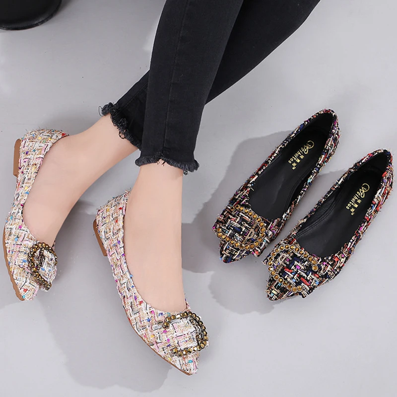 Women Flats Brand Female Single Shoes Women Shoes Slip On Rhinestone Round Toe Casual Shoes Spring Autumn New Arrival DE