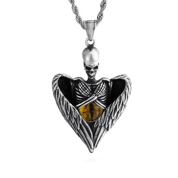 

316L Stainless Steel Personality Creative Skull Angel Wing Pendant Jewelry D273