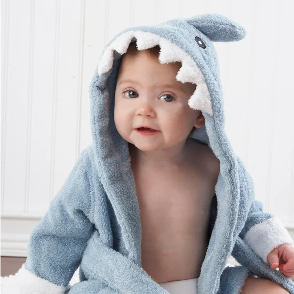 16 Designs Hooded Animal modeling Baby Bathrobe Cartoon Baby Spa Soft Towel Character kids bath robe infant beach towels - Цвет: blue sahrk